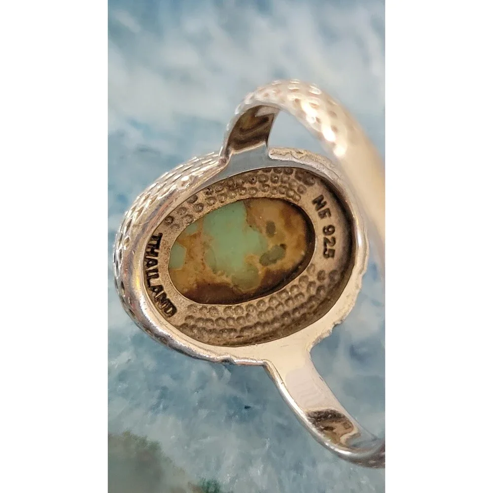 MSI Signed Blue Turquoise Ring, 925 Silver Honeycomb, Natural Matrix Turquoise,